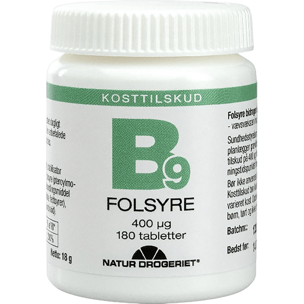 Natur-Drogeriet Folsyre Økonomikøb 400 µg | 180 tabletter fra Natur-Drogeriet på Mecindo.dk
