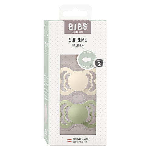 BIBS Supreme Silicone Size 2 Ivory/Sage 2 PACK fra BIBS på Mecindo.dk