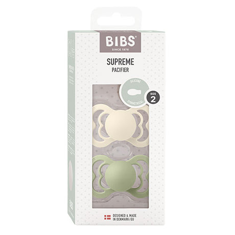 BIBS Supreme Silicone Size 2 Ivory/Sage 2 PACK fra BIBS på Mecindo.dk