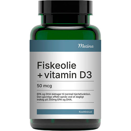 Mezina Fiskeolie med vitamin D3 - 50 mcg | 160 Kapsler fra Mezina på Mecindo.dk