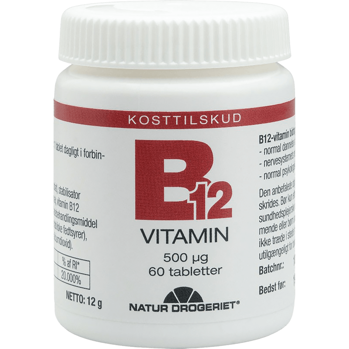 Natur-Drogeriet B12 Vitamin 500 Ug | 60 Tabletter fra Natur-Drogeriet på Mecindo.dk