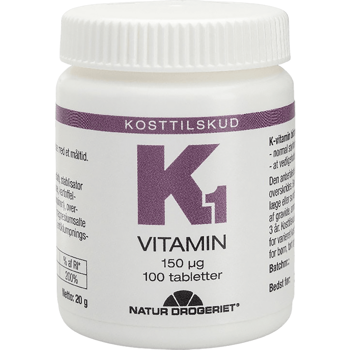 Natur-Drogeriet K1-vitamin 150 Ug | 100 tabletter fra Natur-Drogeriet på Mecindo.dk