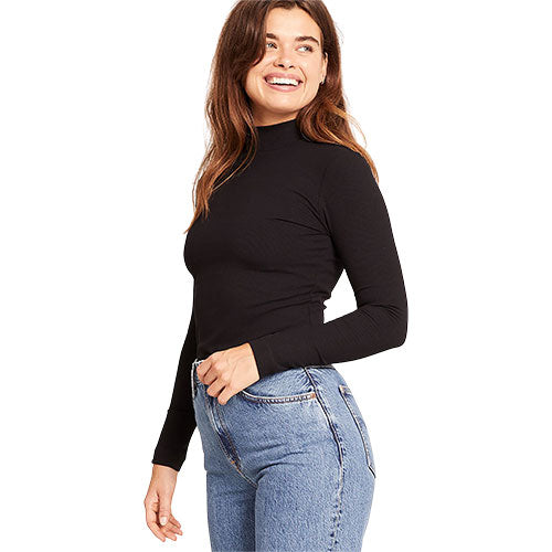 Boody Women's Ribbed Turtleneck Top Sort | Str. Xl fra Boody på Mecindo.dk