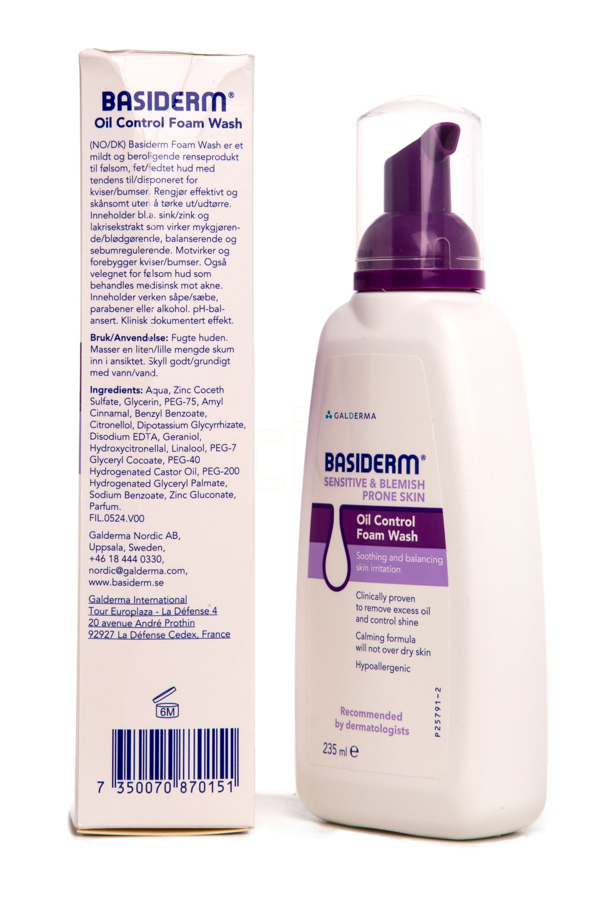 Basiderm Oil Control Foam Wash | 235 ml fra Otinova på Mecindo.dk