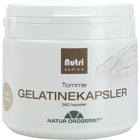 Natur-Drogeriet Gelatine Kapsler Tomme Gelatine Fra Kalv/okse | 360 kapsler fra Natur-Drogeriet på Mecindo.dk