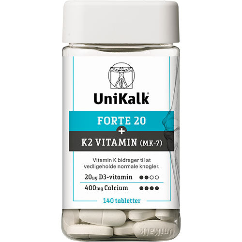 Unikalk Forte K2 | 140 tabletter fra Unikalk på Mecindo.dk