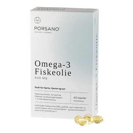 Porsano Omega-3 Fiskeolie | 60 kapsler fra Porsano på Mecindo.dk