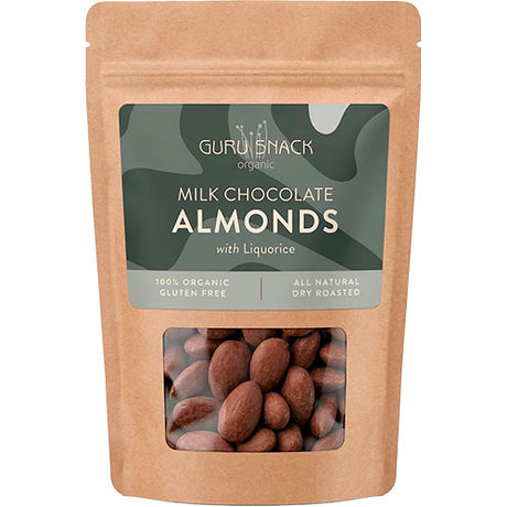 Guru Snack Mandler m. hvid chokolade & lakrids Økologisk | 100 g fra Guru Snack på Mecindo.dk