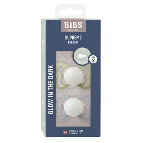 BIBS Supreme Silicone Size 2 Sage GLOW/Cloud GLOW fra BIBS på Mecindo.dk