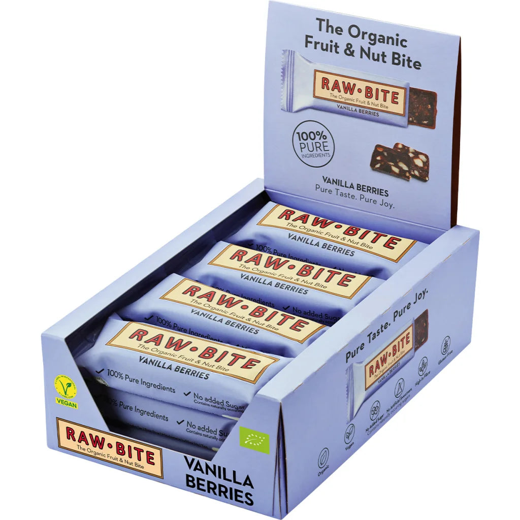 RawBite Vanilla Berries 12-pack | 50 gr fra Mecindo.dk på Mecindo.dk